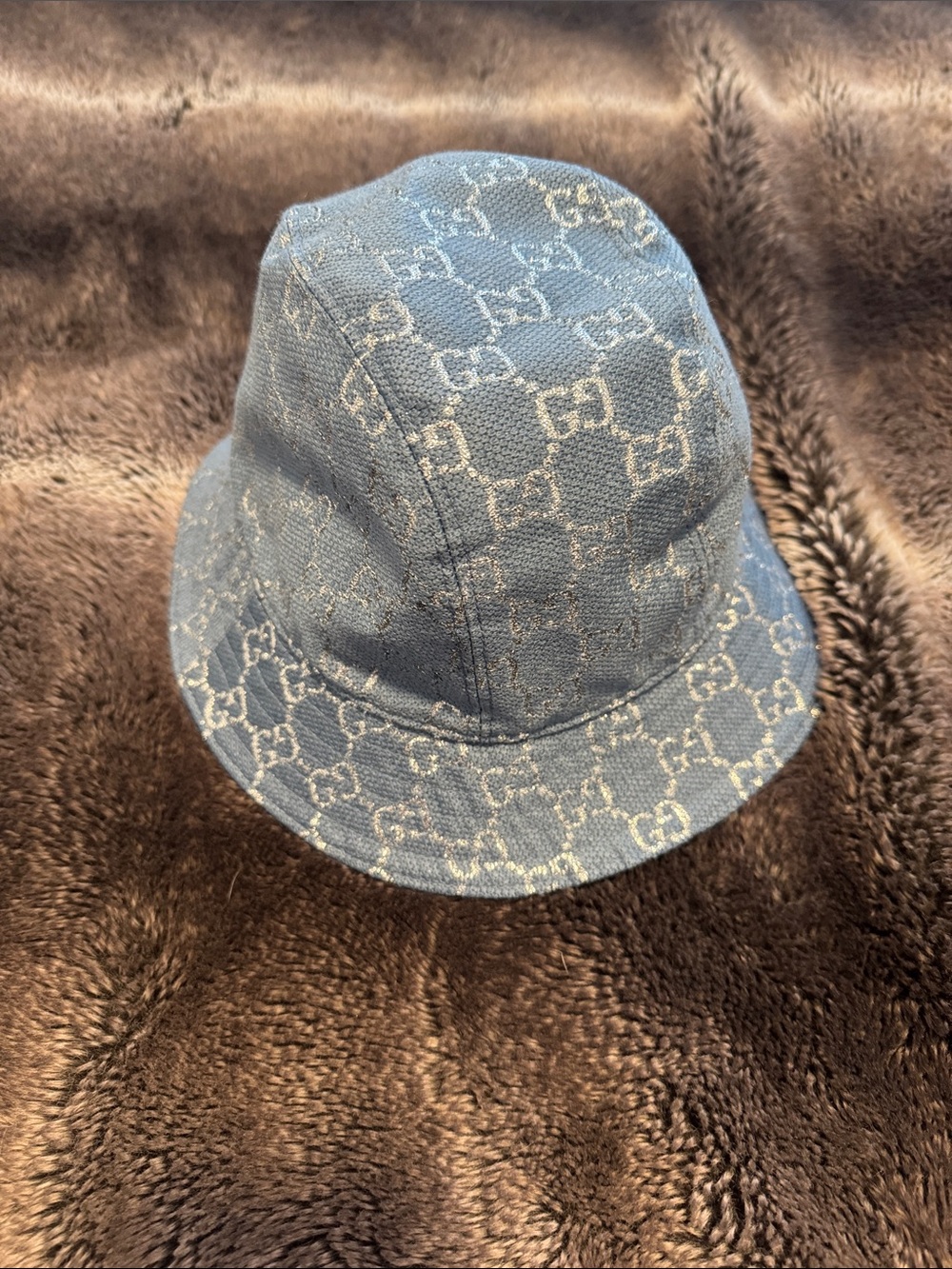 Gucci Hat Bucket Womens Small 56cm Blue GG Monogram Jacquard Wool Blend Italy